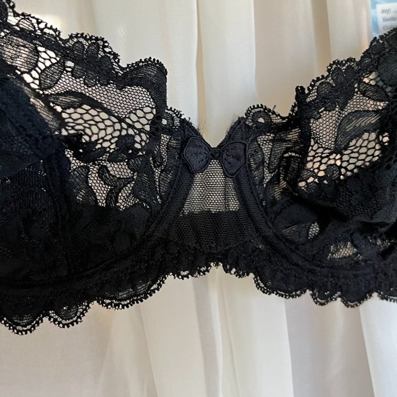 NWT Vintage Lou Bra from Paris France! All lace with Floral Scalloped Black 34B - Picture 10 of 14